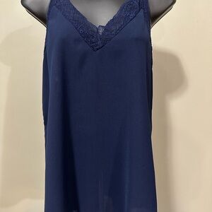 Elegant Navy Lace Trim Women's Top